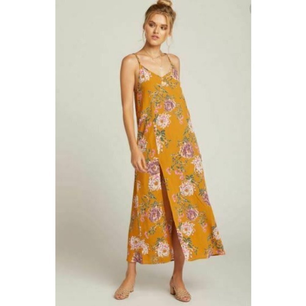 New Flynn Skye Jeanette Slip Dress Womens Xs Golden Hour Mustard Floral
